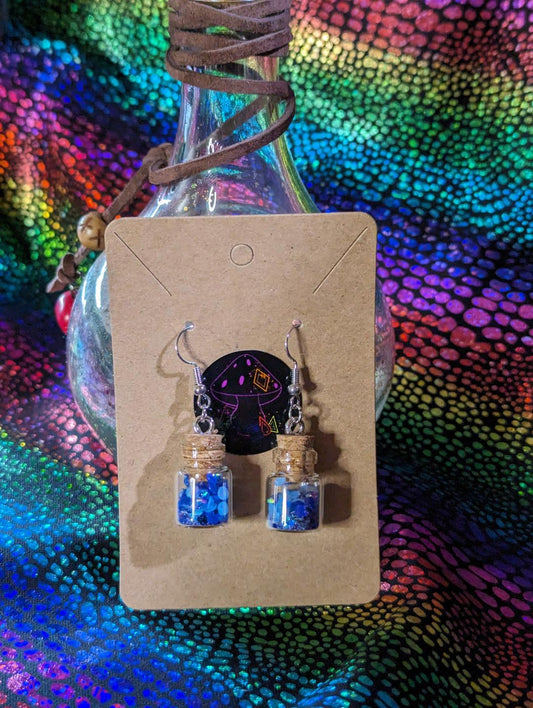 Dark blue glow in the dark potion earrings