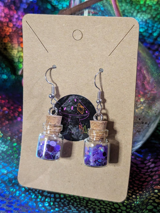 Purple glow in the dark potion earrings